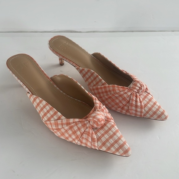 JUSTFAB Freya Heeled Mule Pump Gingham Checkered Kitten Heels in Orange Size 6.5 - Picture 8 of 11